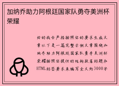 加纳乔助力阿根廷国家队勇夺美洲杯荣耀